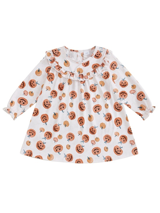 Other - Girls 12-18M Pink Halloween Pumpkin Ruffle Long Sleeve Dress-Cream/tan